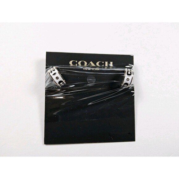 Coach Signature Enamel Black White Gold Hoop Huggie Earrings - Picture 1 of 3
